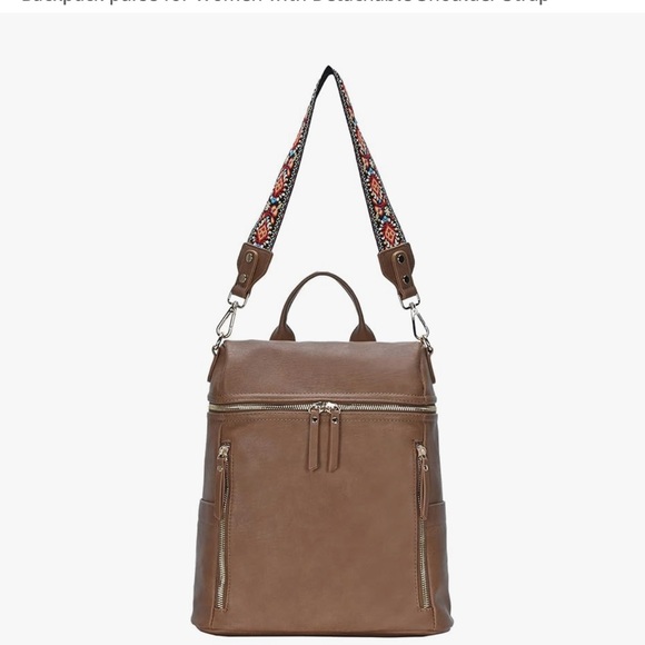 Antik Kraft Brown Two-Way Bag Backpack/Shoulder with Embroidered Strap - Picture 2 of 13